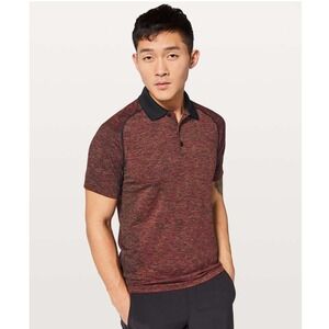 Lululemon Metal Vent Tech Polo Mens Medium Red Black M3AK6S Stretch